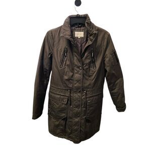 Laundry by Shelli Segal Women's Taupe Hooded Long Anorak Jacket Coat Size Small